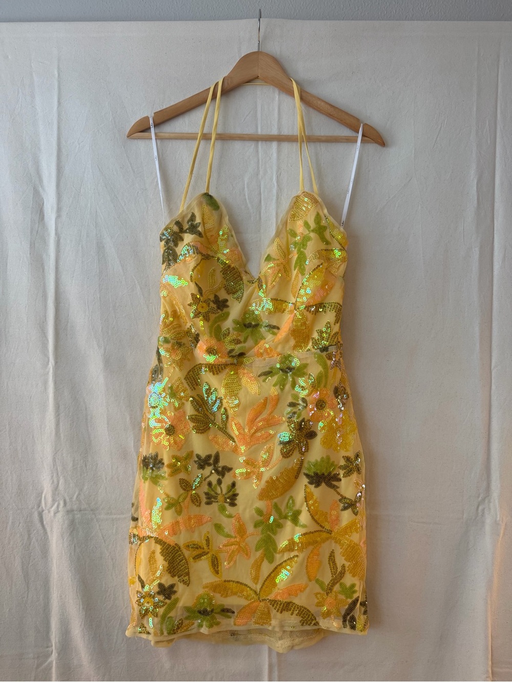 Lulu's Yellow Floral Sequin Mini Dress